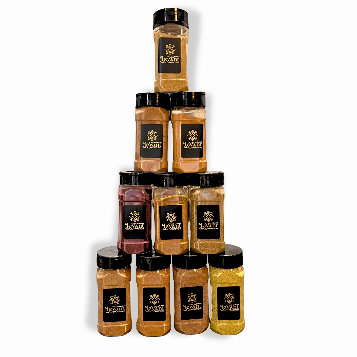 Stack of Jovani spice jars on a white background